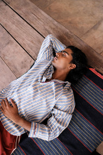 Blue Hand-Blocked Stripe Linen Shirt