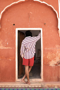 Hand-Blocked Stripe Linen Summer Shirt