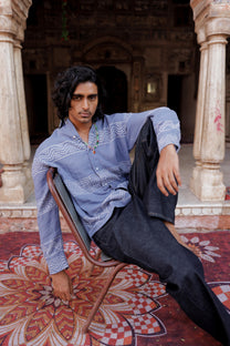 Summer Blue Hand-Blocked Panel Shirt