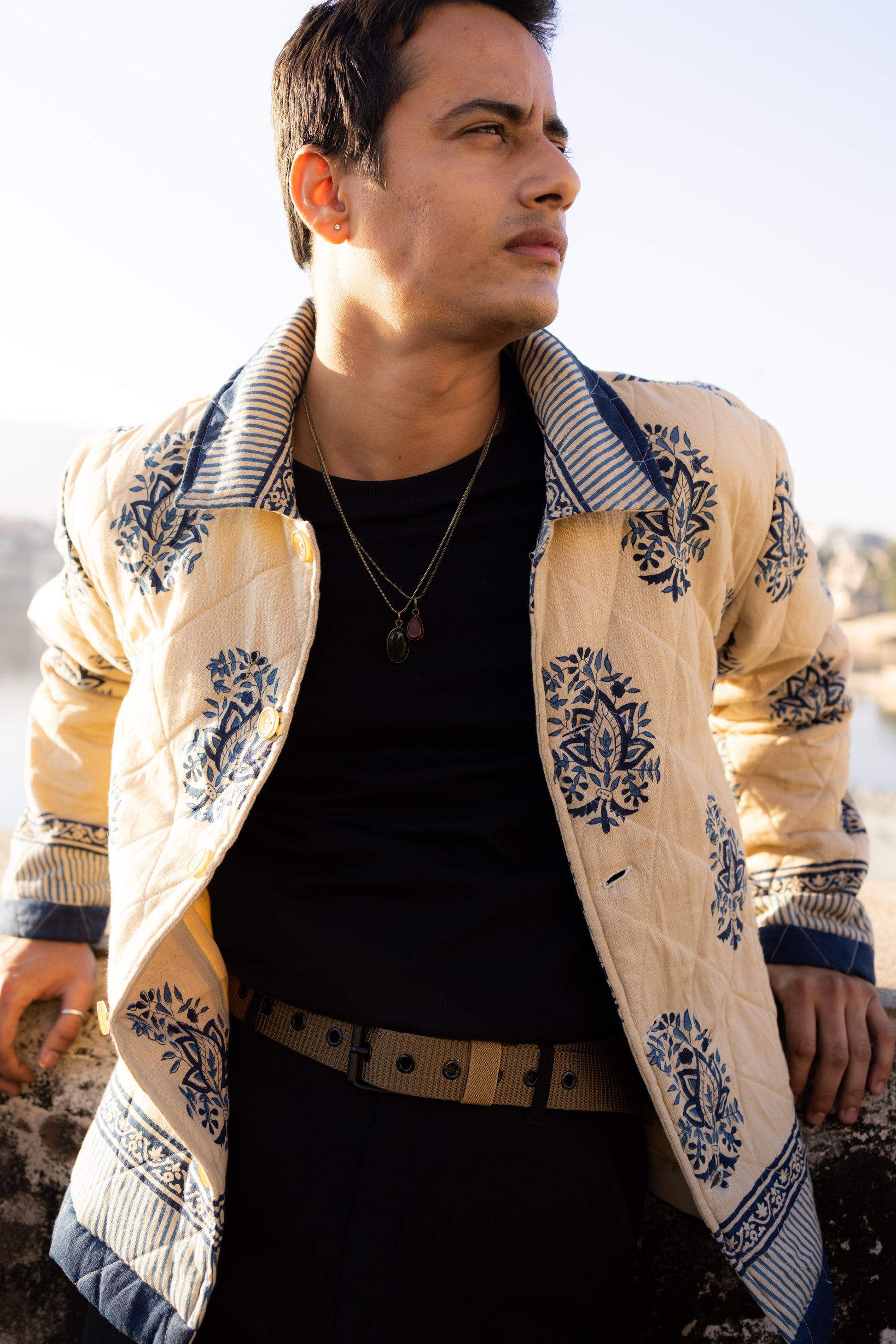 Beige Paisley Hand-Blocked Quilt Jacket