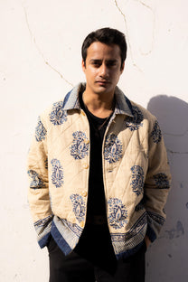 Beige Paisley Hand-Blocked Quilt Jacket
