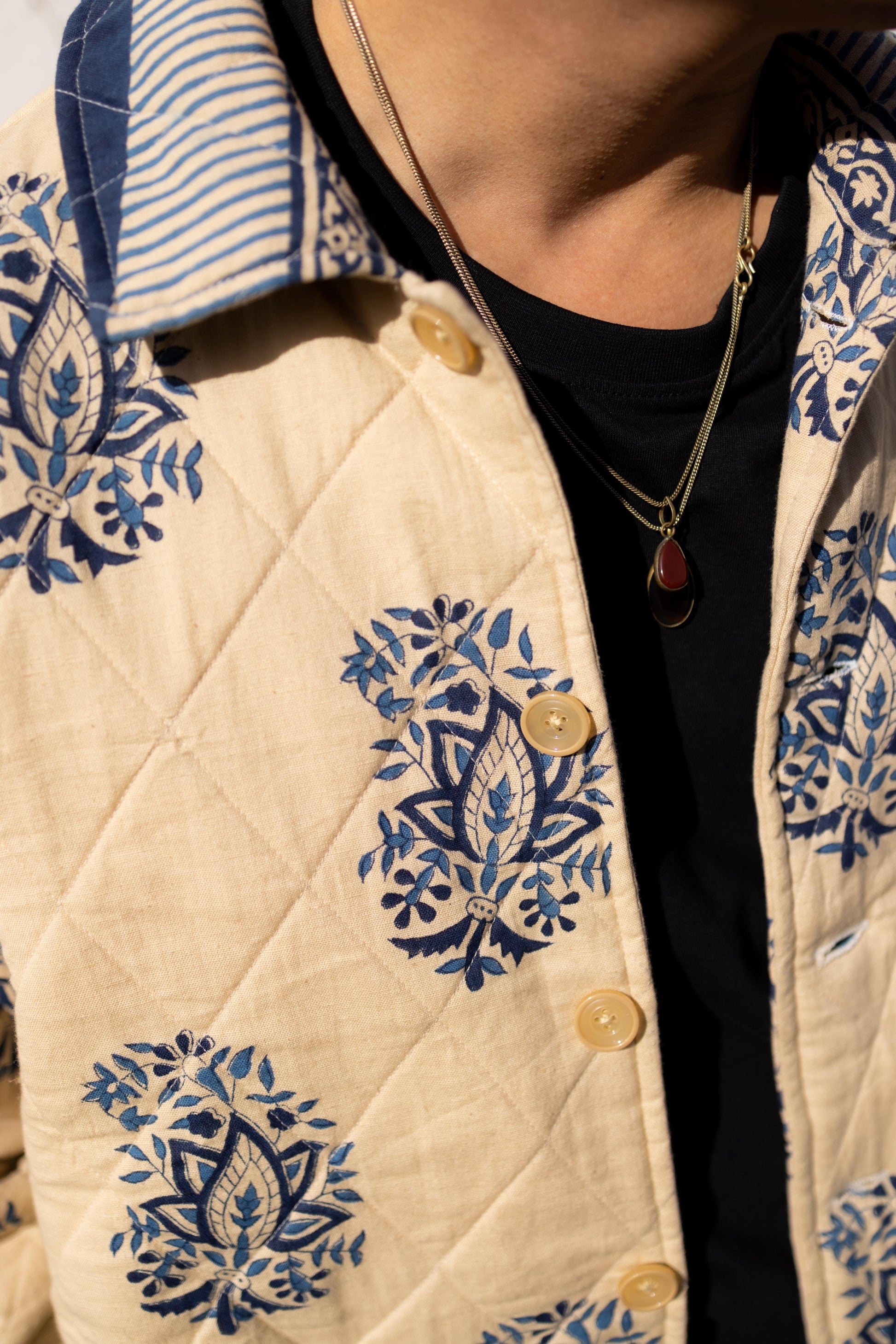 Beige Paisley Hand-Blocked Quilt Jacket