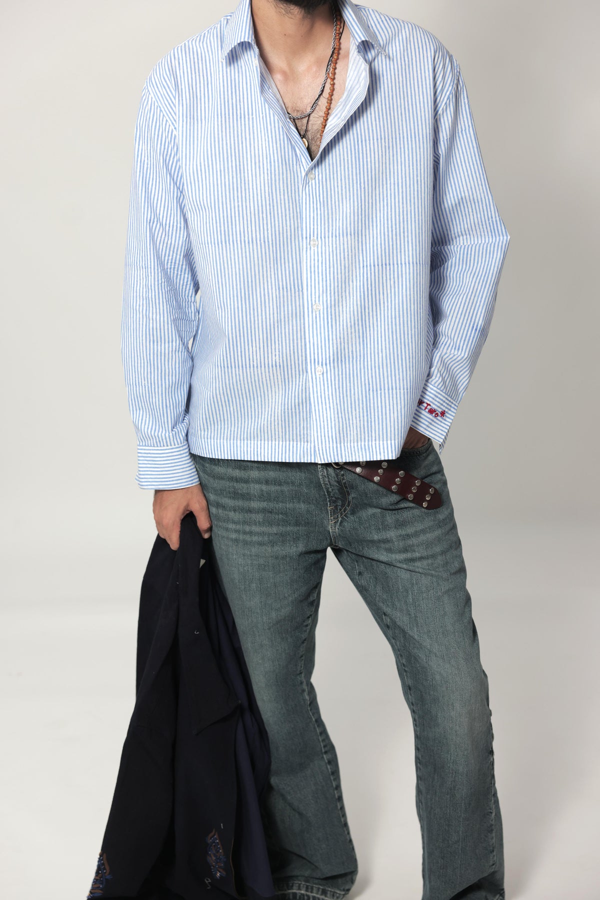 Blue Summer Hand-Blocked Stripe Shirt