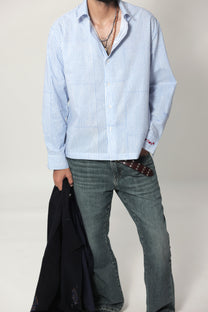Blue Summer Hand-Blocked Stripe Shirt