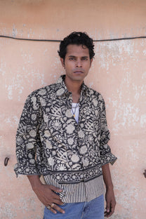 Black Sanganer Hand-Blocked Shirt