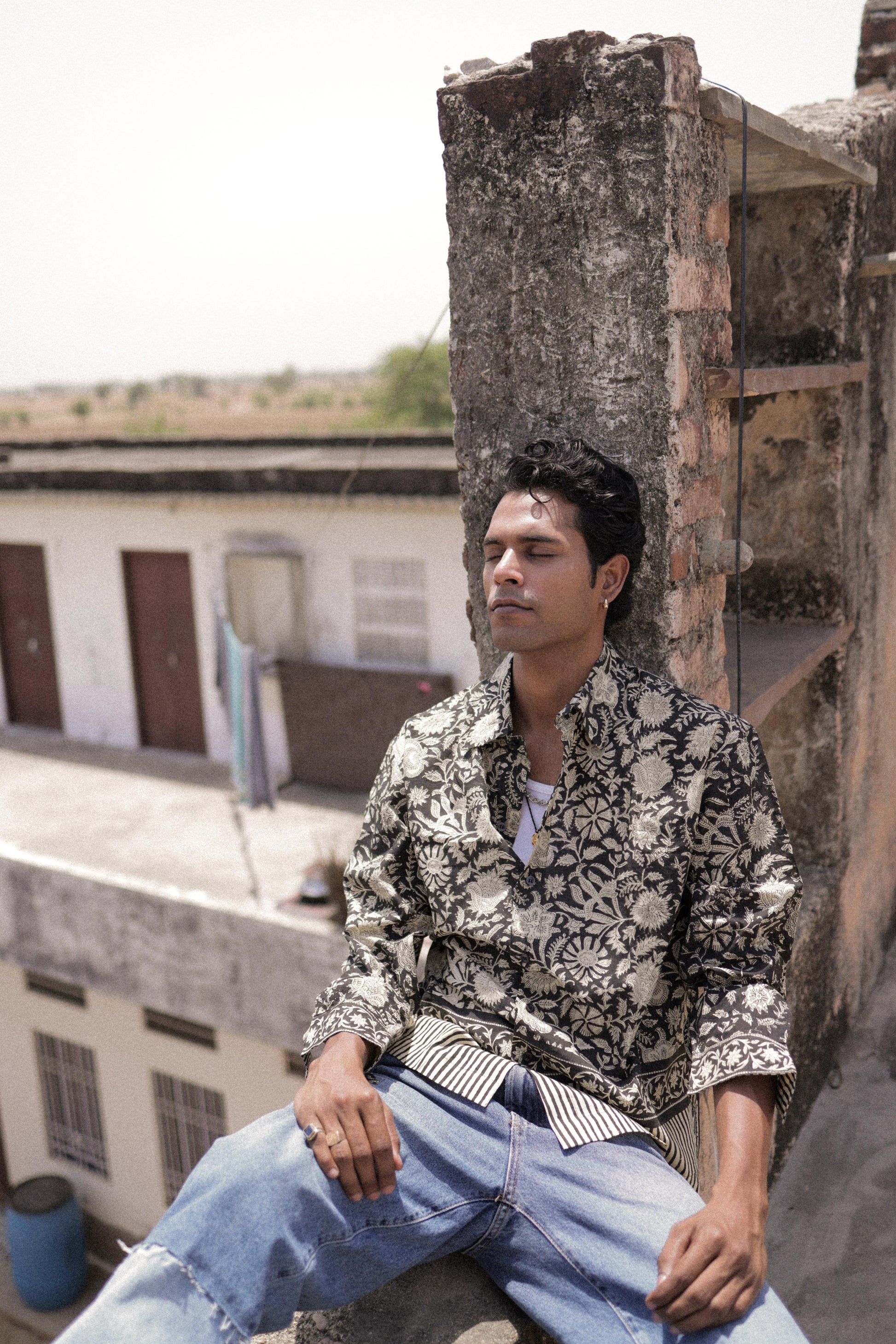 Black Sanganer Hand-Blocked Shirt