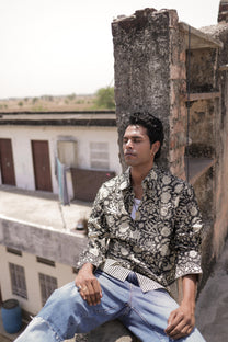 Black Sanganer Hand-Blocked Shirt