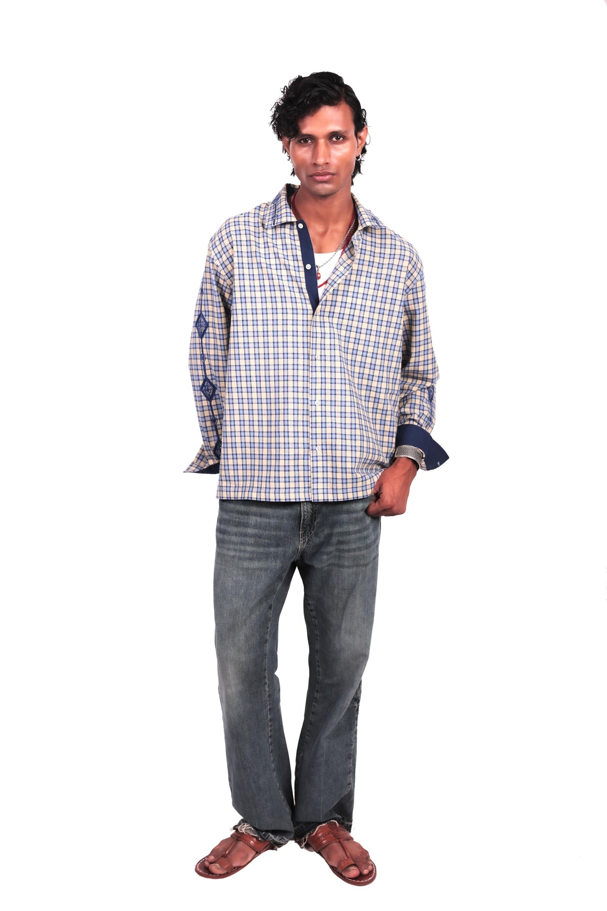 Para Yellow Embroidered Checks Shirt