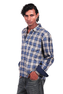 Para Blue Embroidered Check Shirt