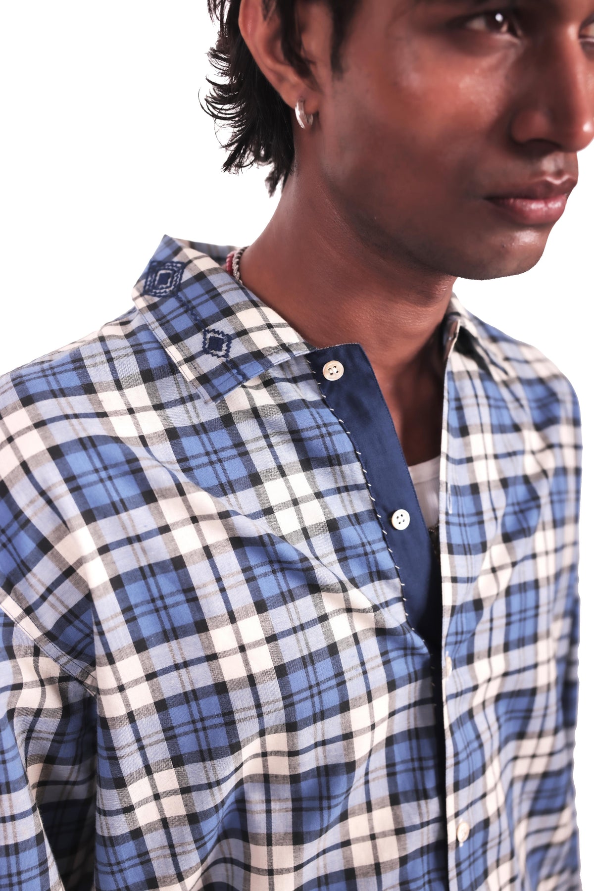 Para Blue Embroidered Check Shirt