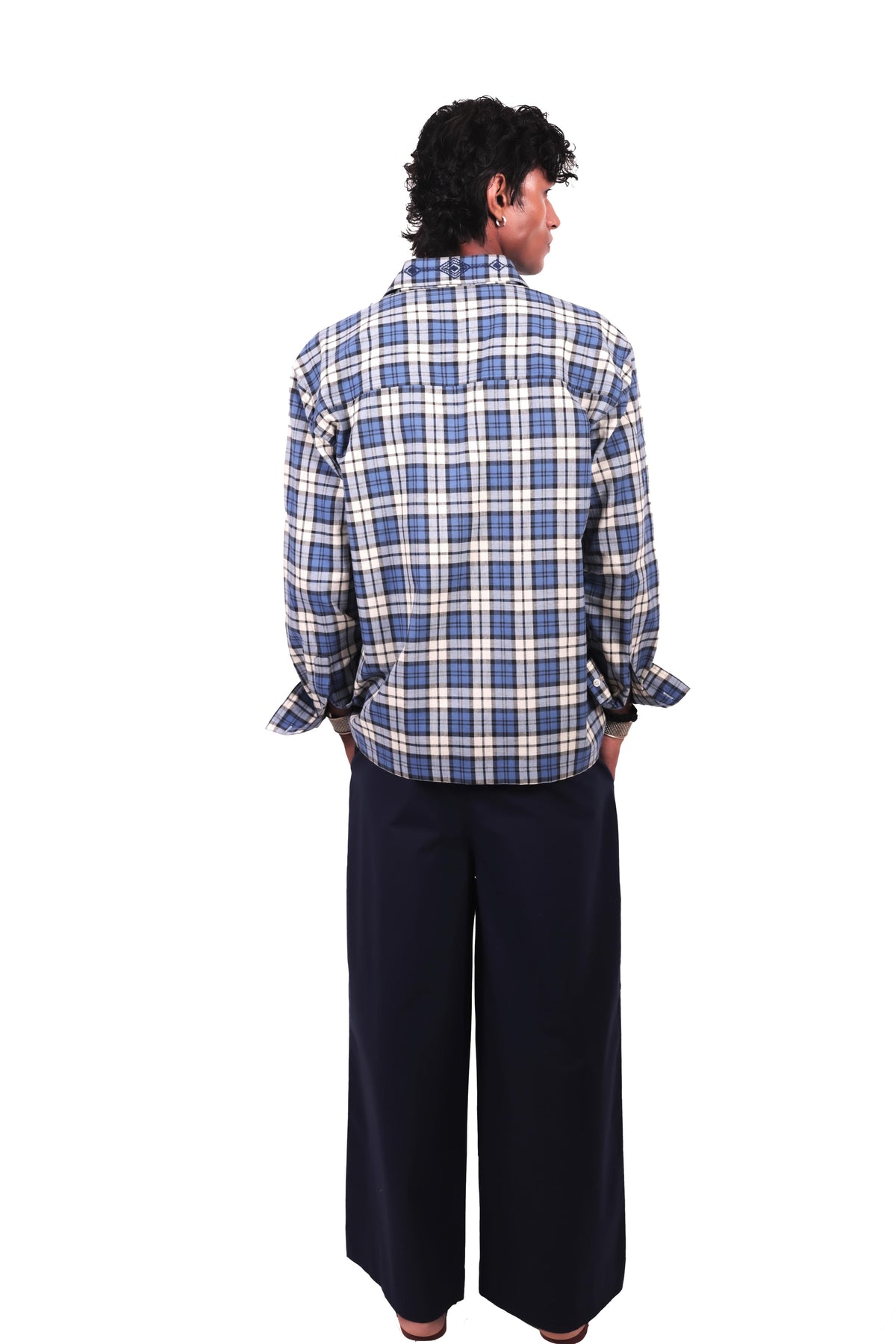 Para Blue Embroidered Check Shirt