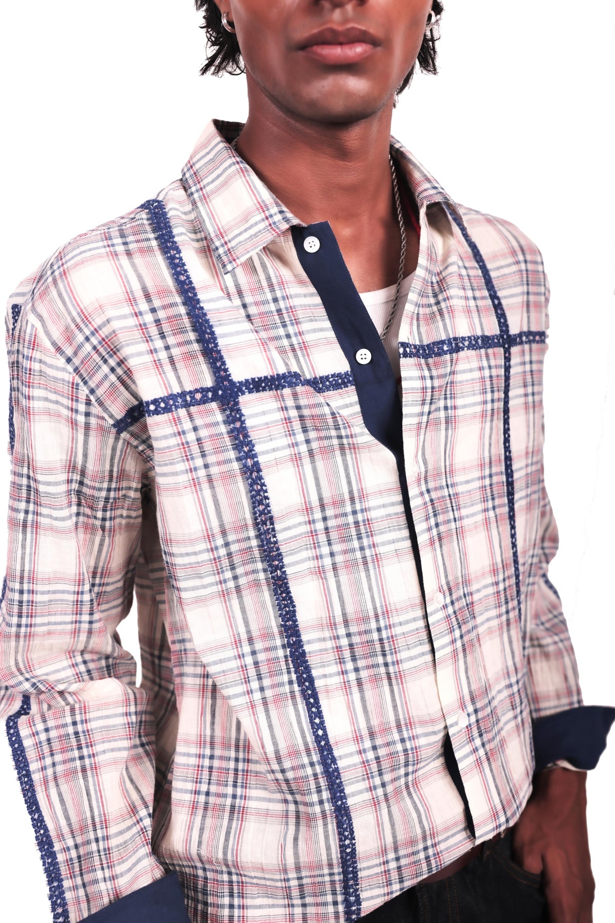 Cream Checks Embroidered Shirt