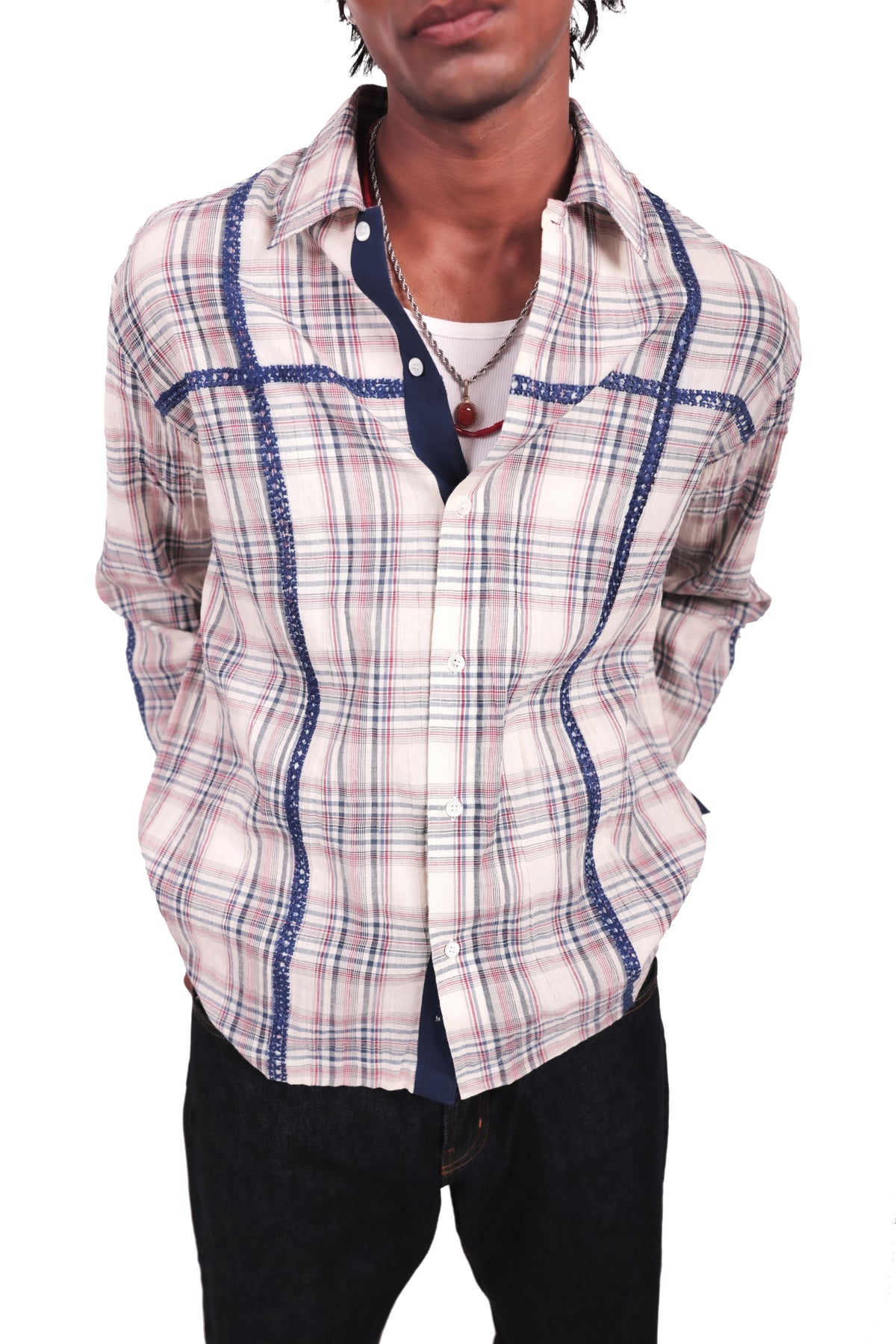 Cream Checks Embroidered Shirt