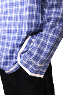 Blue and White Hand Embroidered Checks Shirt