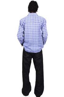 Blue and White Hand Embroidered Checks Shirt