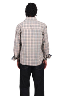 Beige and Teal handembroidered Checks Shirt