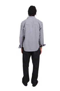 Navy and White Checks Boota Embroidered Shirt