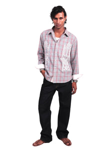 Sage Checks Boota Embroidered Shirt