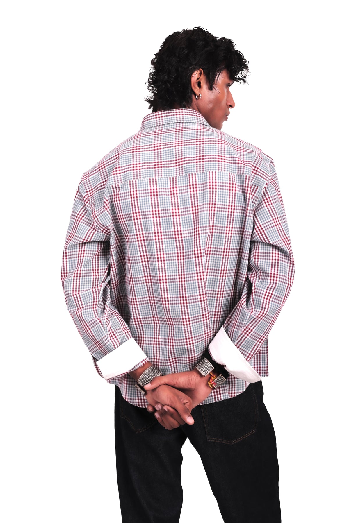 Sage Checks Boota Embroidered Shirt