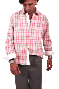 Pink Chowk Embroidered Checks Shirt