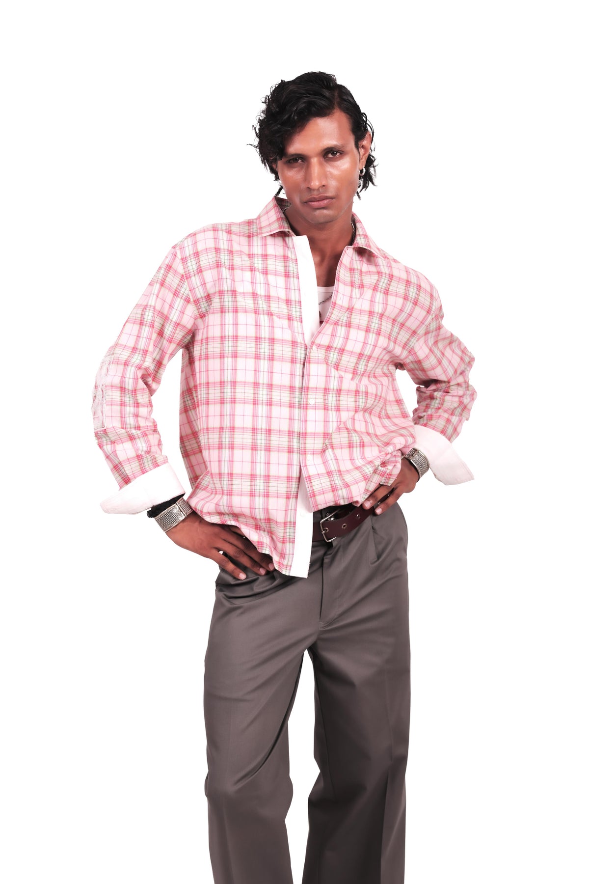 Pink Chowk Embroidered Checks Shirt