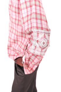 Pink Chowk Embroidered Checks Shirt
