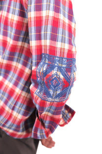 Red and Blue Chowk Embroidered Check Shirt
