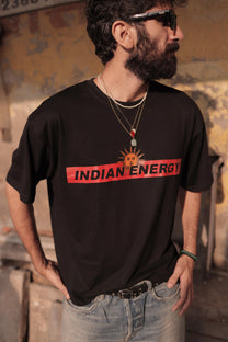 "INDIAN ENERGY" Black Half Sleeve Teeshirt