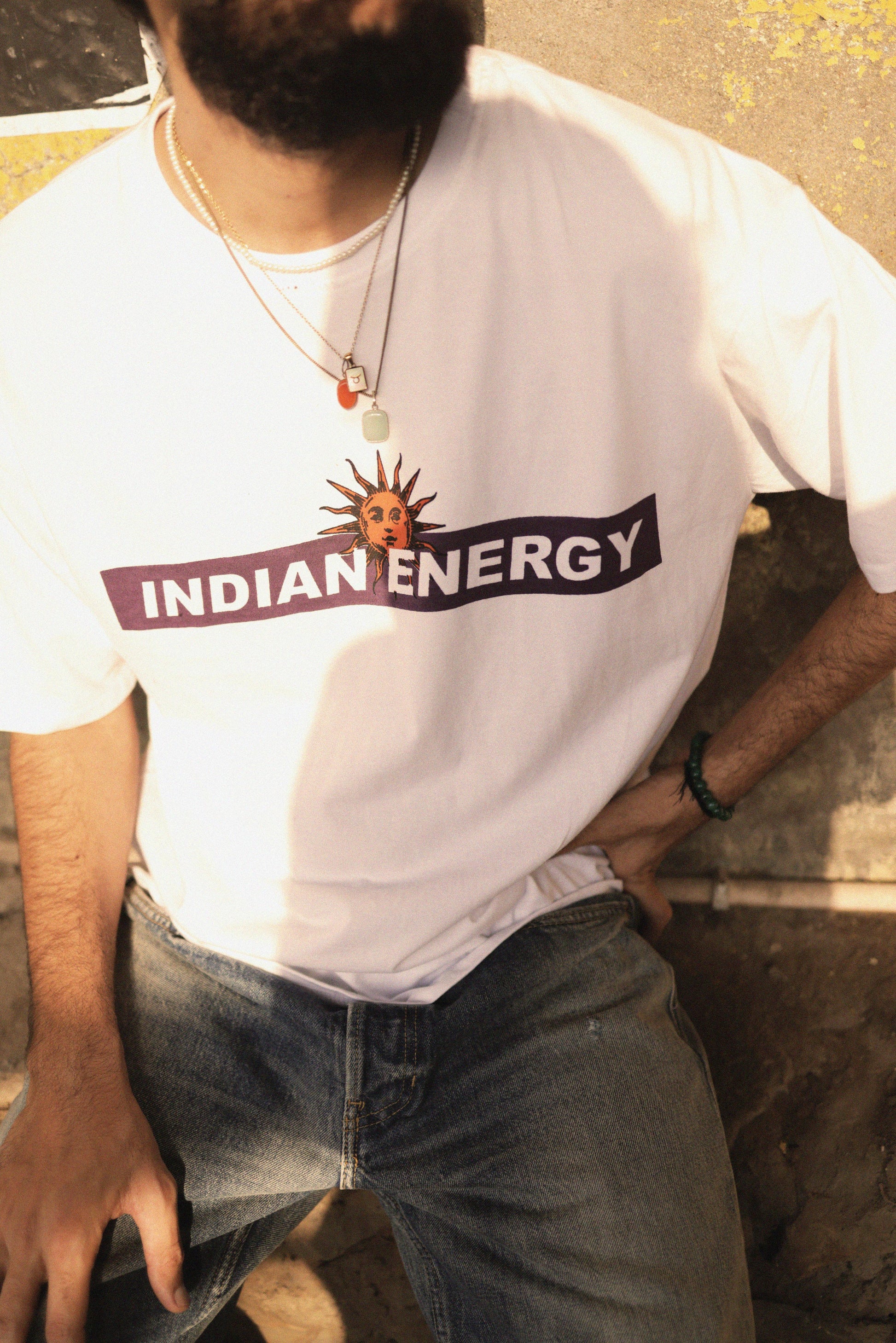 "INDIAN ENERGY" White Half Sleeve Teeshirt