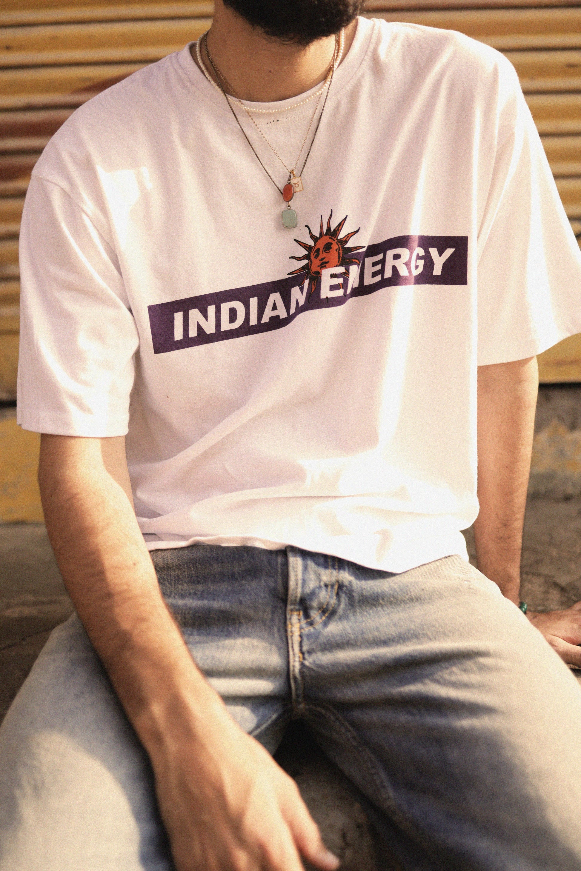 "INDIAN ENERGY" White Half Sleeve Teeshirt