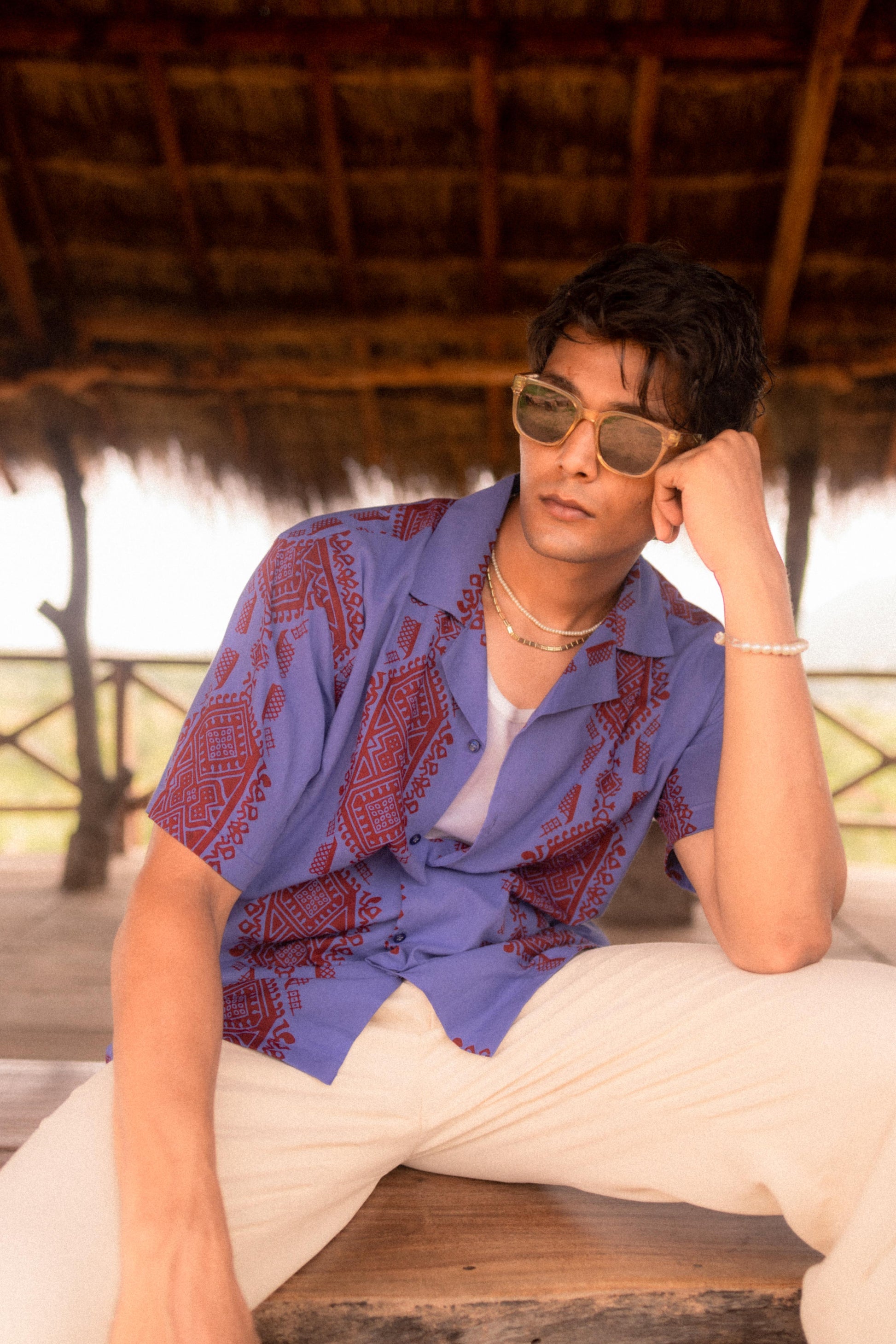 Blue Purple Printed Resort Shirt