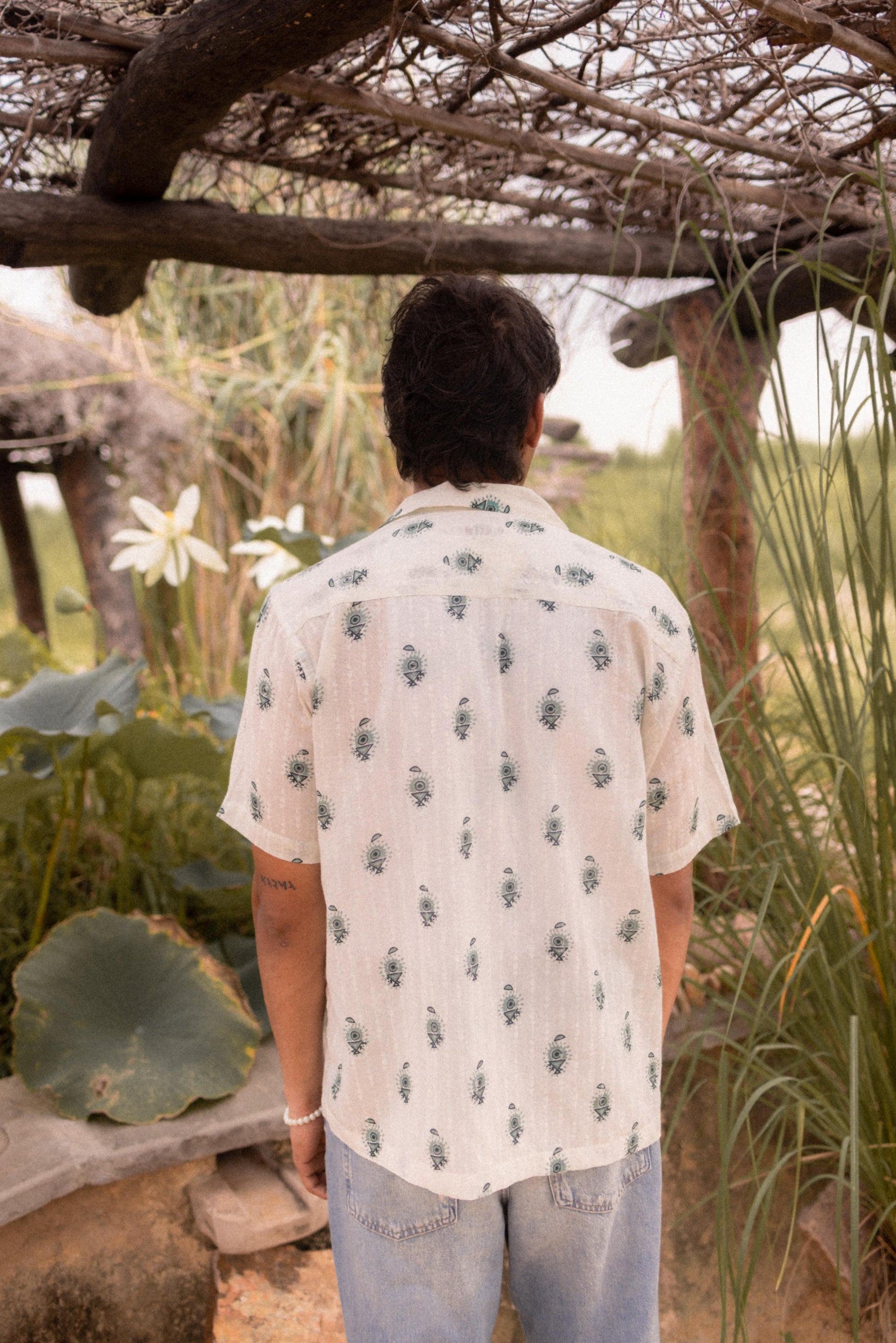 Off White Dobby Printed Shirt