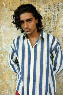 Blue &amp; Cream Hand-Blocked Dobby Shirt